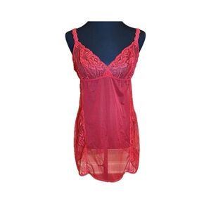 Victoria’s Secret Red Lace Babydoll L Large Sheer Mesh Chemise Sexy Lingerie